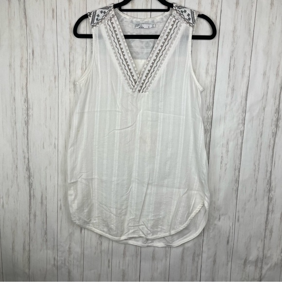 Prana white embroidered linen blend tank Small - Picture 1 of 5